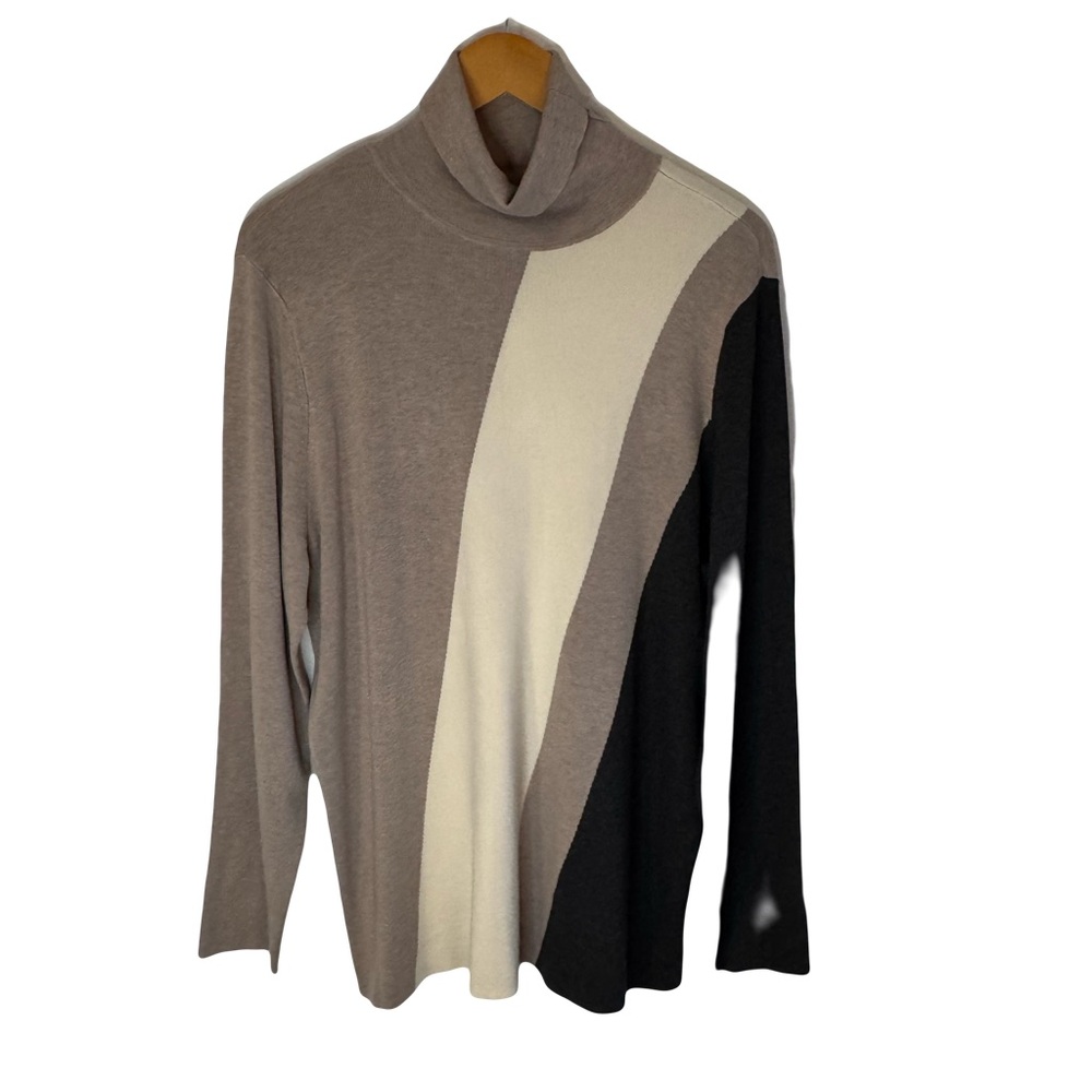 Chico’s  Women’s  XXL  Taupe  Cream  Black  Color  Block  Turtleneck  Sweater